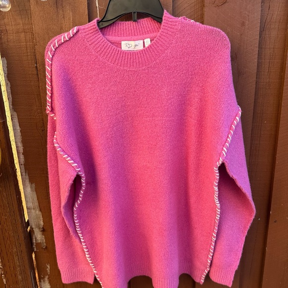 RD Style Sweaters - RD Style Fuchsia Sweater with White Accents